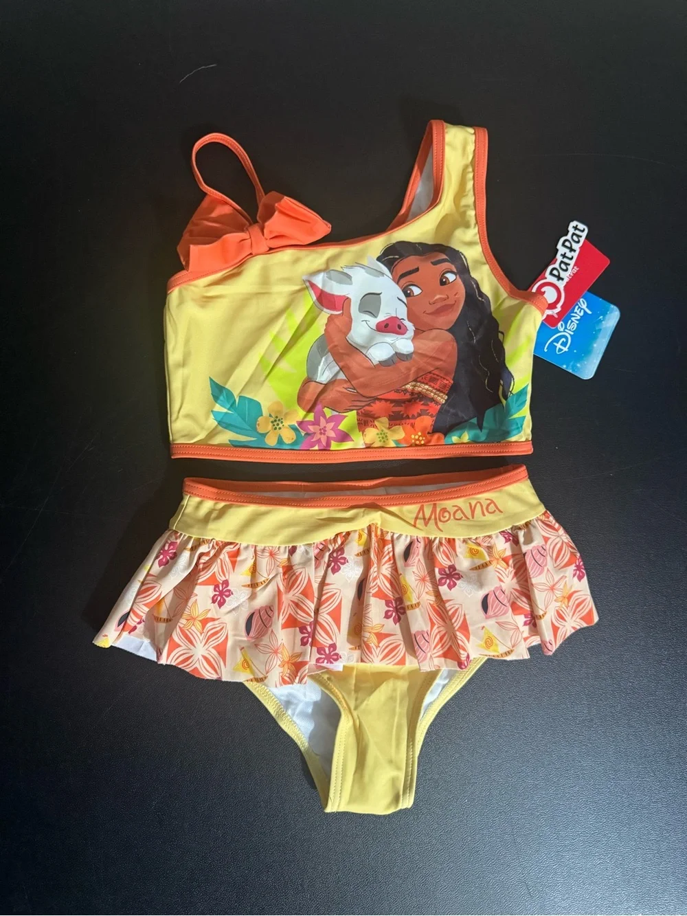 PatPat, Disney Moana and Pua, Girl’s 5Y/6Y, two-piece yellow & orange swimsuit.